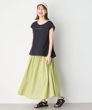 ANY チュールデザインフレンチスリーブTシャツ ブラック