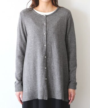 Tiaclasse 【洗える】ラウンドネックミドル丈ニットカーディガン チャコールグレー