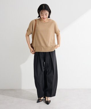 Green Parks シアーリブ切替楊柳プルオーバー Beige