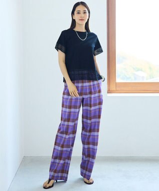 自由区 S 【色違いで揃える方多数】ナチュラルコットンハイゲージレースドッキング Tシャツ ブラック