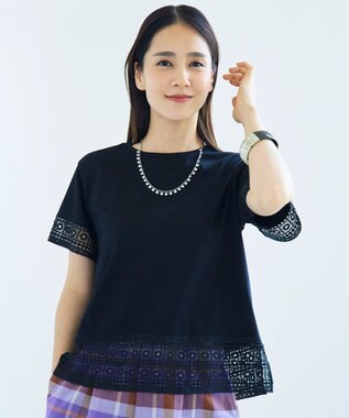 自由区 S 【色違いで揃える方多数】ナチュラルコットンハイゲージレースドッキング Tシャツ