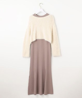 ANY SIS 【2SET】シャギー ニット × ワンピース セット モカピンク