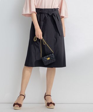 組曲 【ベルト付】リネン混オックスストレッチ キュロットパンツ ブラック系