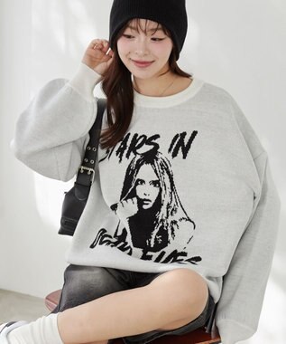 WEGO グラフィックBIGニットプルオーバー ホワイト