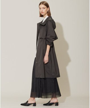 ICB 【撥水加工】 メモリーストレッチタフタ フーデットコート チャコール系