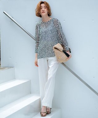 23区 【CLASSY.6月号掲載/洗える】リネンレーヨンストレッチ ワイドパンツ ホワイト系