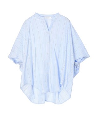 AMERICAN HOLIC 接触冷感＋ＵＶカット　ギャザースリーブブラウス Stripe Sax