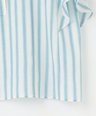 自由区 L 【洗える】テンセルリネンデザイン ブラウス オフ×ブルーストライプ