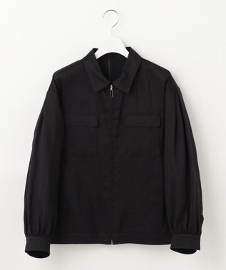 自由区 【XSサイズ～/洗える】ブライトリネンファイユ ジップアップブルゾン ブラック系