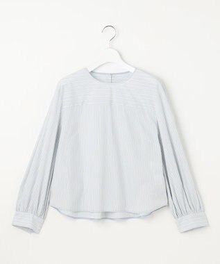 自由区 【洗える】SOMELOSクロップド丈 ブラウス サックスストライプ