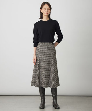 J.PRESS LADIES ウールシルク ハウンドトゥース フレア スカート ブラウン系