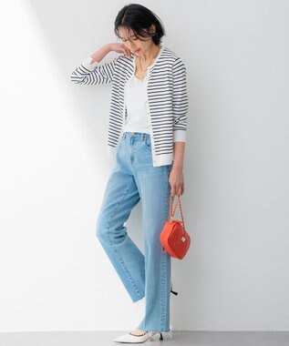 23区 【VERY5月号掲載/洗える】レーヨンポリエステルストレッチ カーディガン オフホワイトxネイビーボーダー