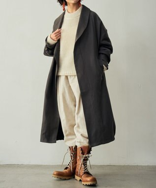 muuc 〈軽やかな尾州産リネンウール〉ショールカラーコート　ロングシーズン 秋冬春 ゆったりシルエット セットアップ可能 ブラウン