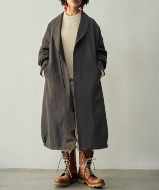 muuc 〈軽やかな尾州産リネンウール〉ショールカラーコート　ロングシーズン 秋冬春 ゆったりシルエット セットアップ可能 ブラウン