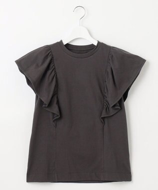 UNFILO 【吸水速乾/マシンウォッシャブル】フリルスリーブ Tシャツ グレー系