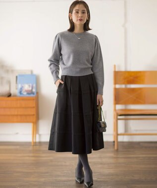 組曲 フリルタフタ フレアスカート ブラック系