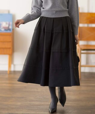 組曲 フリルタフタ フレアスカート ブラック系