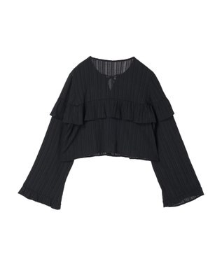 earth music&ecology フリル切替えショートブラウス Black