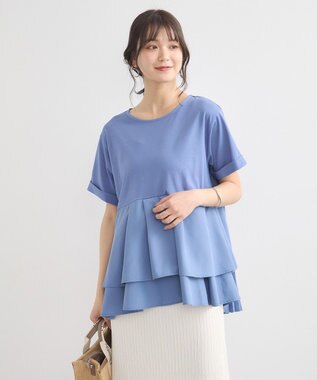 earth music&ecology 異素材バックプリーツチュニック Blue