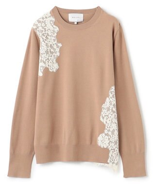 BEIGE， 【ご好評により新色追加！洗える】WILLOW / アシンメトリーレースクルーネックニット Milk tea×Ecru