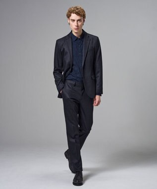 JOSEPH HOMME アブストラクトジャガードストレッチ　レギュラーカラーシャツ ネイビー系