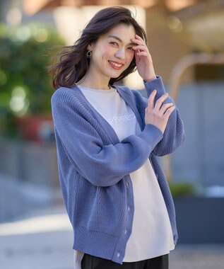 ANY 【洗濯機可/UVカット/アンチピリング】コットンＶネックカーディガン ブルー