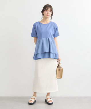 earth music&ecology 異素材バックプリーツチュニック Blue