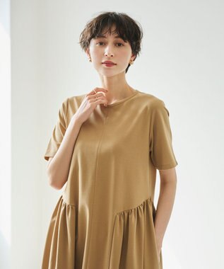 #Newans 【洗える】コクーンシルエットロングワンピース ベージュ