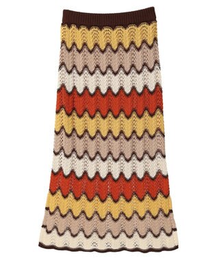 Green Parks 透かし編みマルチボーダースカート Red