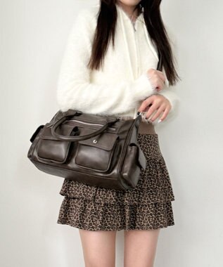 WEGO ポケットデザインボストンショルダー ブラウン