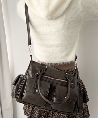 WEGO ポケットデザインボストンショルダー ブラウン