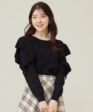 ANY SIS 【洗える】フリルスリーブ ニット ブラック