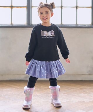 ANY KIDS なかよしサガラ刺繍 裏シャギー トレーナー ブラック×ネコ