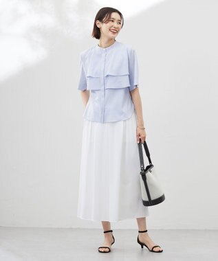 J.PRESS LADIES L 【洗える】ラミーポプリン ティアード ブラウス サックス系