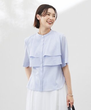 J.PRESS LADIES L 【洗える】ラミーポプリン ティアード ブラウス サックス系