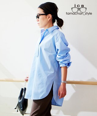 ICB L 【ICB×tamachan_style コラボ】 スタイルアップ ビッグシャツ サックスブルー系