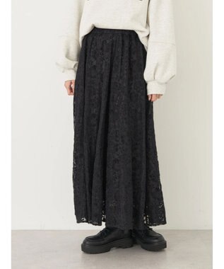 earth music&ecology 起毛レースフレアスカート Black