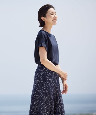 J.PRESS LADIES 【WEB限定カラーあり・接触冷感・UVケア】コンパクトコットンスムース タックスリーブ カットソー ネイビー系