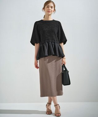 組曲 L シャーリングシフォン シアーペプラム ブラウス ブラック系