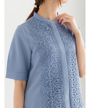 Te chichi 【WEB限定カラーあり】フロントレース5分袖ブラウス ブルー