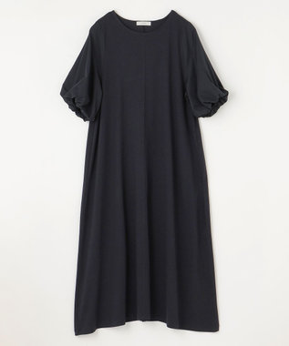 ANY 異素材コンビ ボリュームスリーブワンピース ブラック