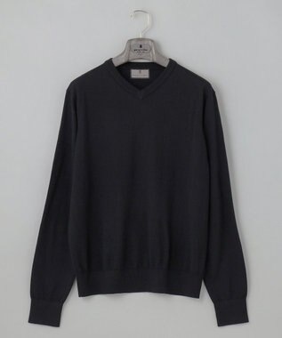 GOTAIRIKU オリジナル設計【洗える/チクチクしにくい/ピリングしにくい】イタリア糸 ハイゲージ Ｖネックニット_WOOL100% ブラック系