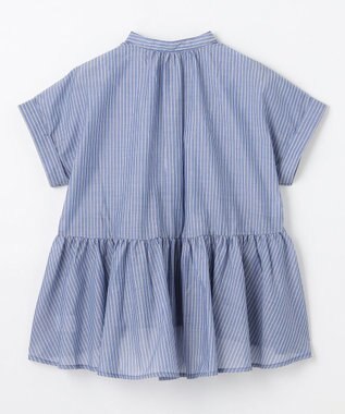 ANY L 半袖ティアードブラウス ネイビー×ストライプ