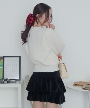 WEGO ベロアリボンアップリケタックスリーブニット ホワイトアイボリー