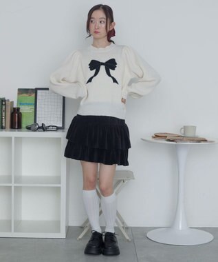 WEGO ベロアリボンアップリケタックスリーブニット ホワイトアイボリー