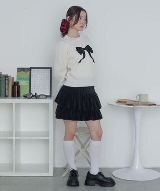 WEGO ベロアリボンアップリケタックスリーブニット ホワイトアイボリー