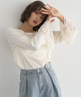 earth music&ecology 【吸湿発熱】あったかフェミニンインナー（袖レース） Off White