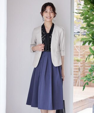 Tiaclasse 【洗える】花柄配色ボウタイブラウス ブラック×ブラック