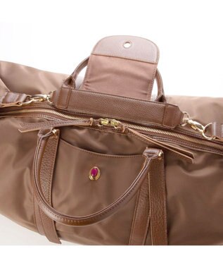 UNBILLION ペルケ perche / ナイロン×牛革かぶせジェムストーン2wayボストンバッグ ブラウン