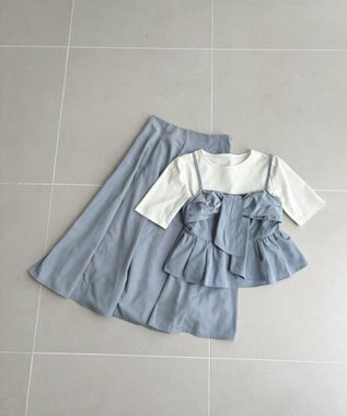Feroux 【セットアップ対応・洗える】リボンタフタ ビスチェ カットソー ブルー系